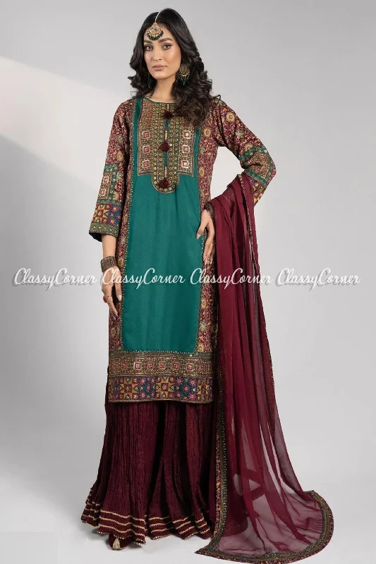 Maroon Pakistani Readymade Sharara Pastel unclassified dresses