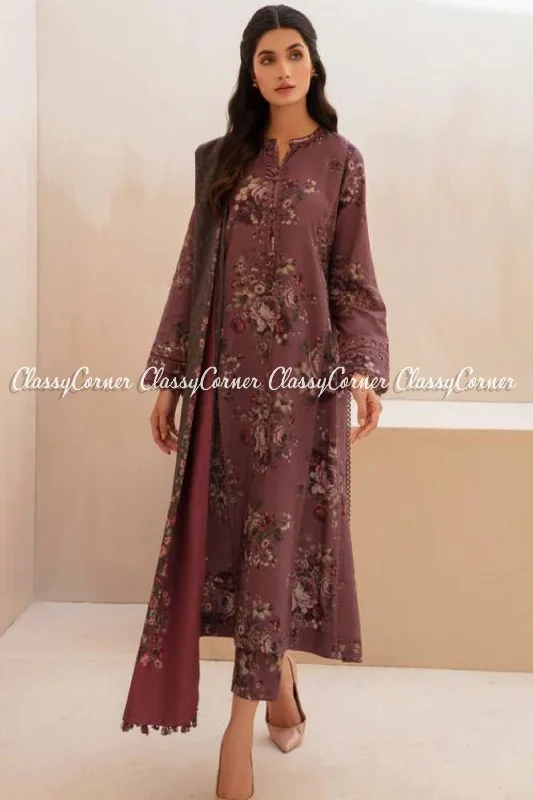 Mauve Floral Printed Viscose Salwar Kameez Edgy floral dresses