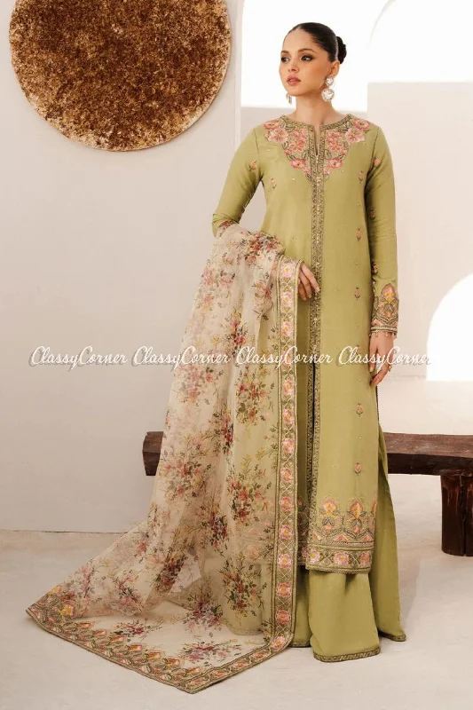 Mint Green Pakistani Silk Salwar Kameez Off-shoulder unclassified dresses