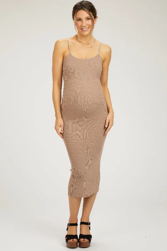 Mocha Ribbed Sleeveless Fitted Maternity Dress Everyday wear unclassified dresses