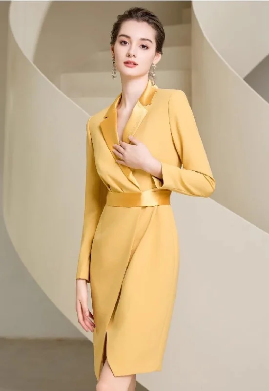 Mustard Yellow Faux Wrap Dress Bodycon unclassified dresses