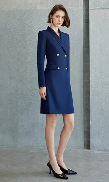 Navy Double-Breasted Blazer Dress Y2K unclassified dresses