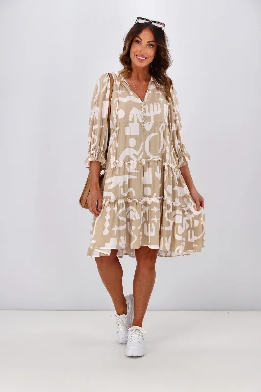 New U Collection Tara 3/4 Sleeve Dress Beige Long unclassified dresses