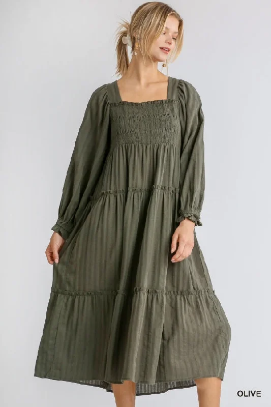 Olive Ruffle Tie Back Dress Striped unclassified dresses