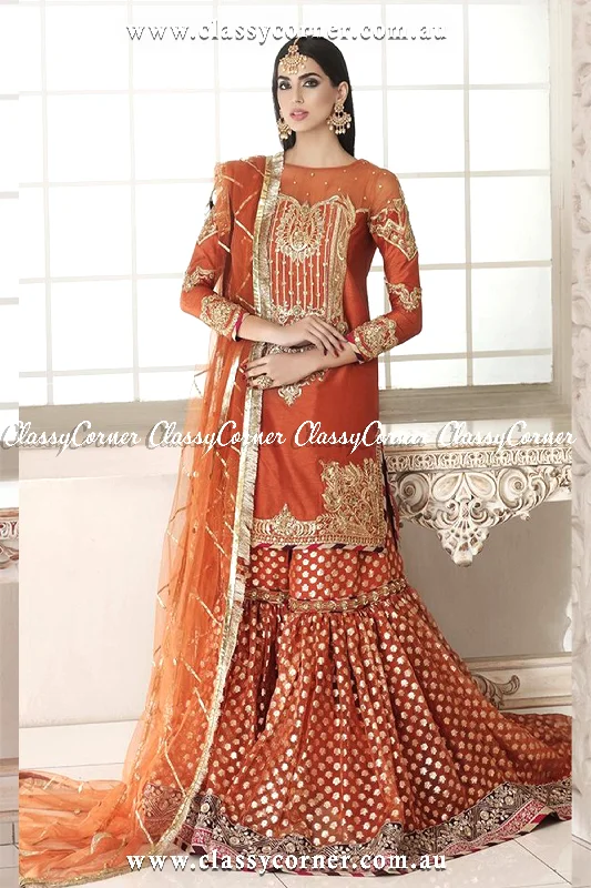 Orange Golden Gharara Dupatta Beaded unclassified dresses