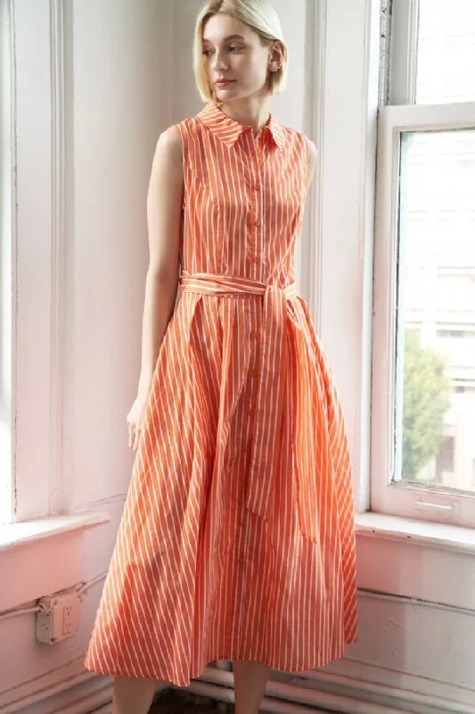 Orange Stripe Button Down Dress Polka dot unclassified dresses