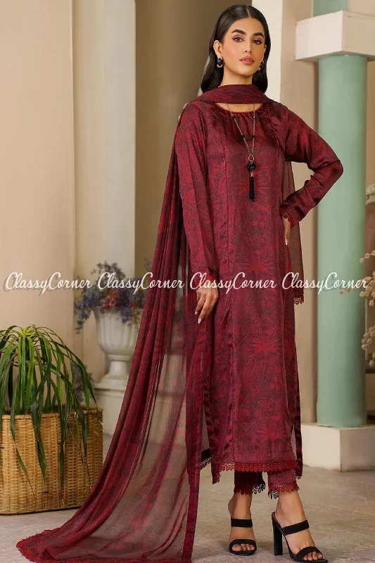 Pakistani Maroon Silk Salwar Kameez Elegant unclassified dresses