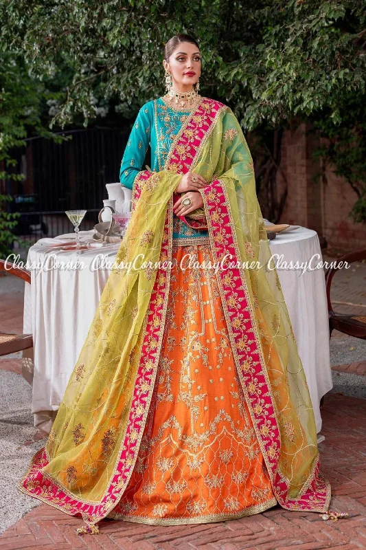 Pakistani Multicolor Raw Silk Embroidered Bridal Wear Outfit High-end unclassified dresses