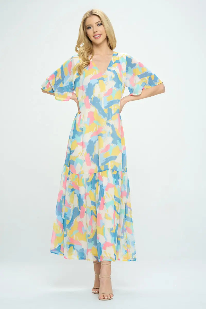 Pastel Dreams Flutter Sleeve Dress Small-3X!! Casual chic unclassified dresses