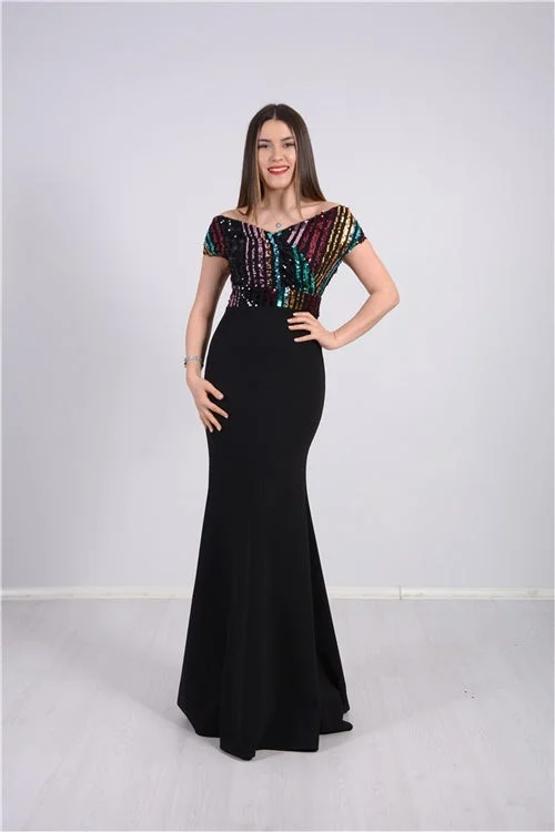 Payet Six Crepe Fish Evening Dress - Black One-shoulder unclassified dresses