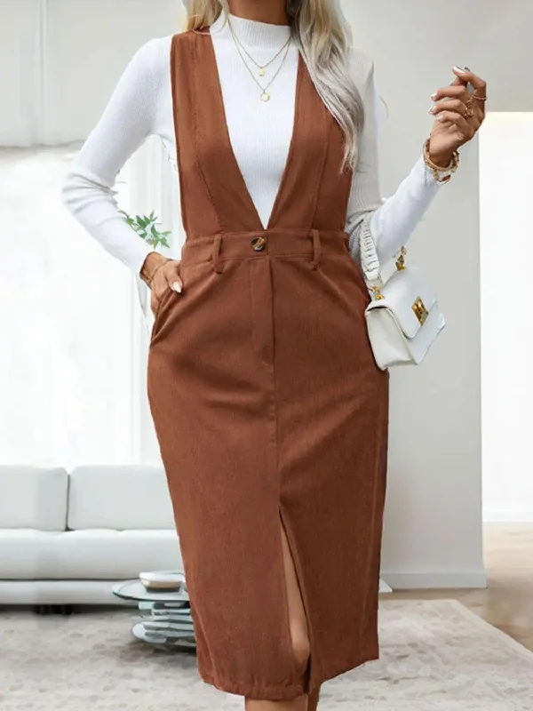 Perfee Slit Overall Dress with Pockets Trendy unclassified dresses