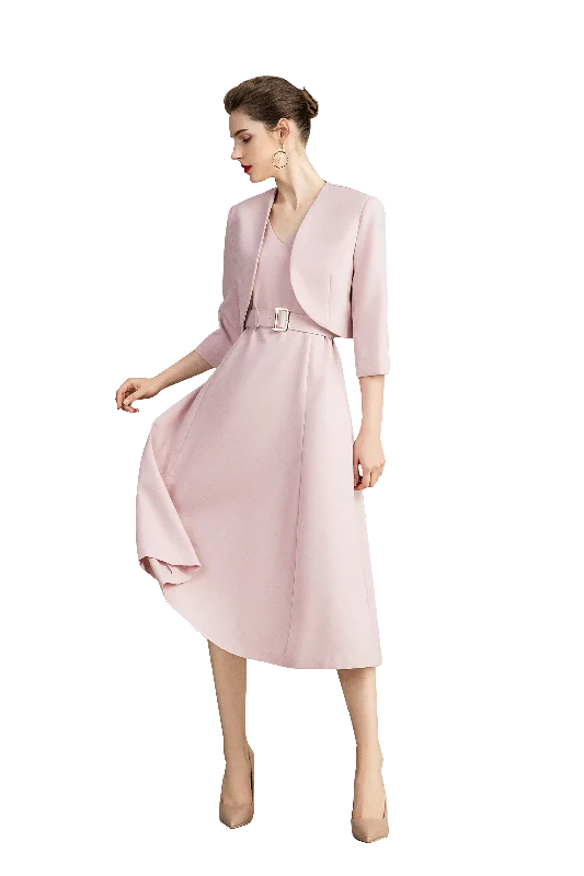 Two Piece Pink Blazer Dress Set Velvet unclassified dresses