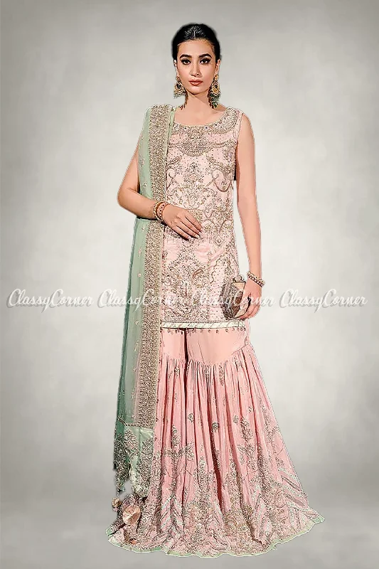 Powder Pink Silk Bridal Wear Gharara Office unclassified dresses