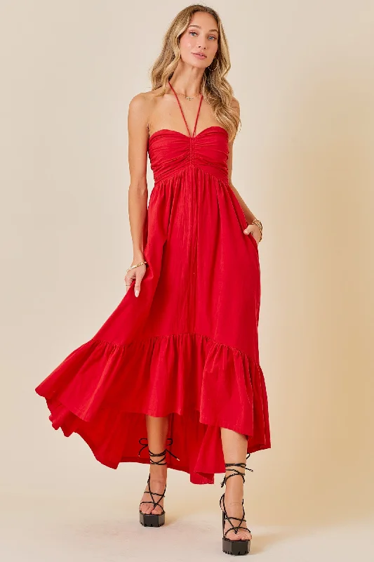 Red Halter Neck High-Low Hem Dress Everyday wear unclassified dresses