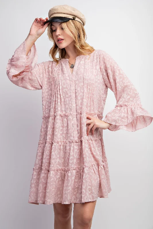 Rose Textured Chiffon Button Down Woven Dress Club unclassified dresses