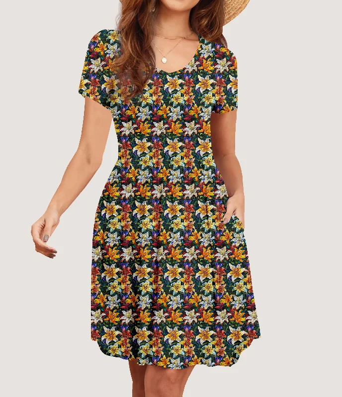 Mosaic Lilies Pocket Dress (ready to ship) Spring unclassified dresses