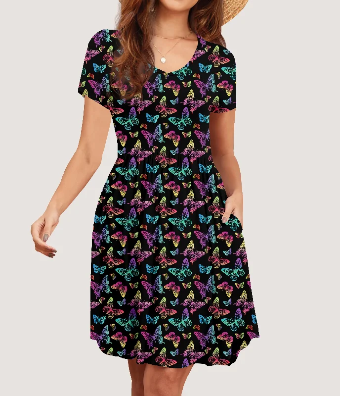 Rainbow Butterflies Pocket Dress (ready to ship) Stretchy unclassified dresses