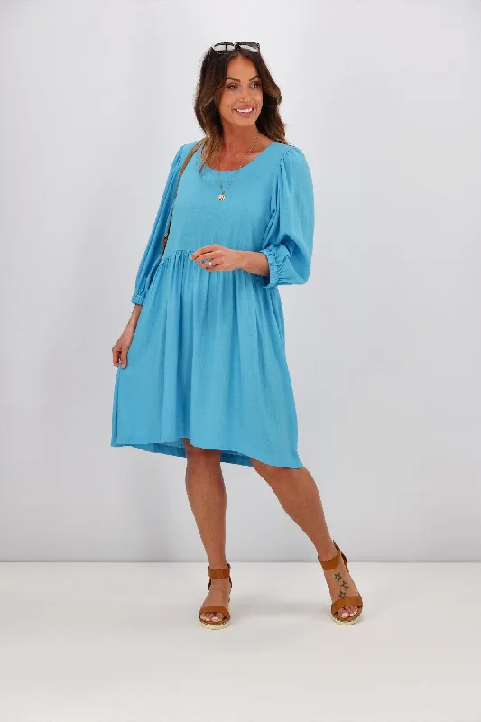 Shine On Label Blanchet Gathered Sleeve Dress Sky Blue Engagement unclassified dresses