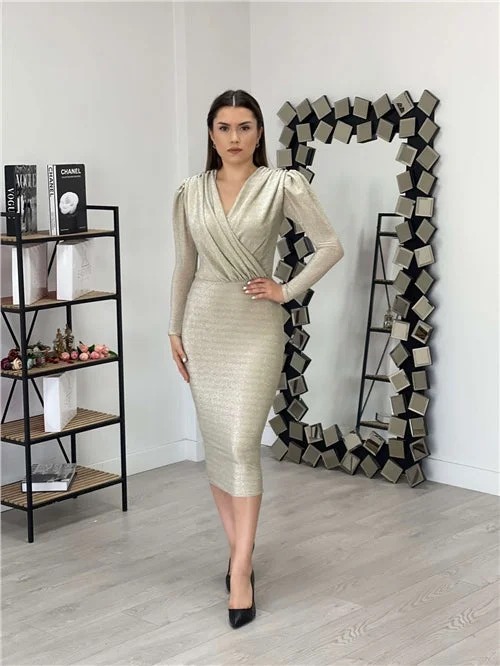 Silvery Pen Dress - Gold Soft fabric unclassified dresses