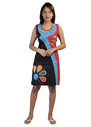 Sleeveless Multicolored Dress with Colorful Patches and Embroidery Dark color unclassified dresses