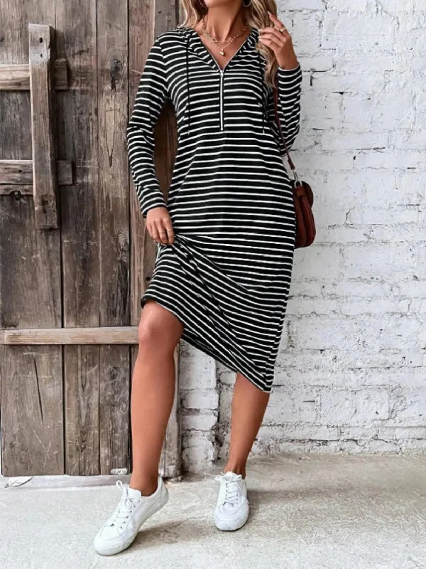 Striped Zip Front Hooded Dress Everyday wear unclassified dresses