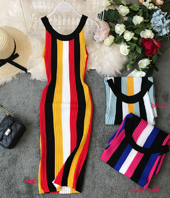 Stylish striped sleeveless knit dress  1192 Smocked unclassified dresses