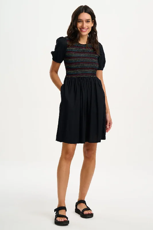 Sugarhill Antoinette Shirred Dress Rainbow Shirring Black Mesh unclassified dresses