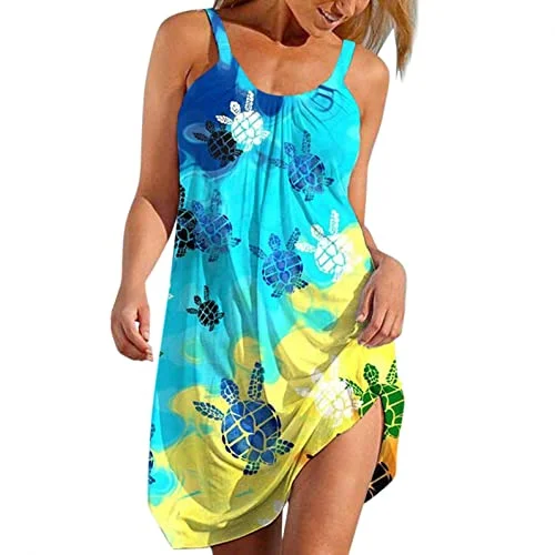 Summer Dresses for Women 2022 Floral Printed Tank Sleeveless Dress Hollow Out V-Neck Loose Beach Short Trendy Dress | Original Brand Date night floral dresses