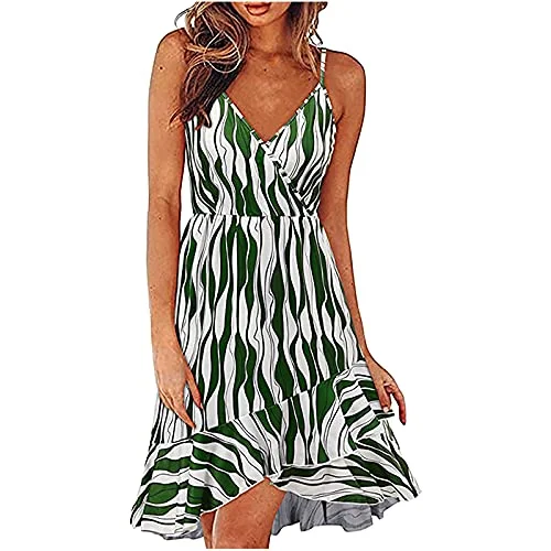 Summer Sleeveless Dress for Women V Neck Floral Printed Strap Casual Fahion Ruffle Dresses | Original Brand Beach floral dresses