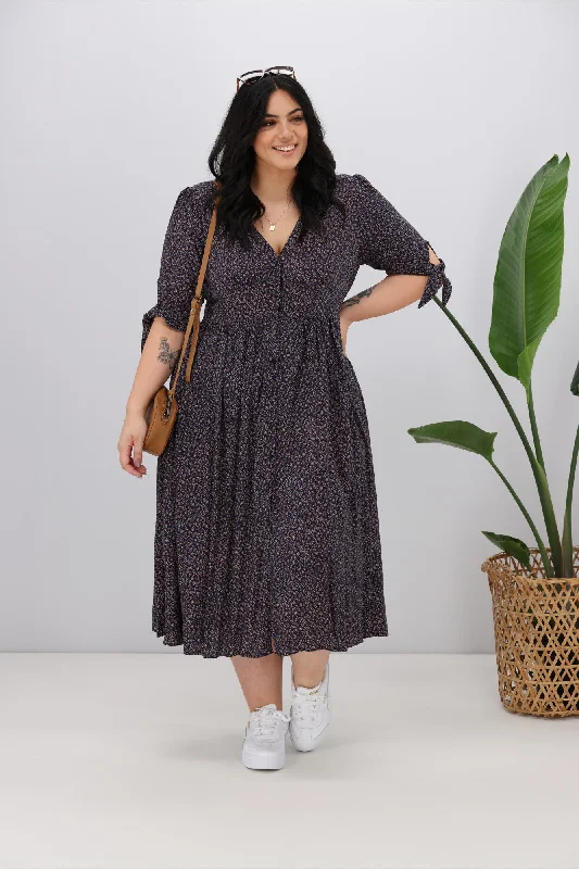 Sunday Boho Mabel Dress Ditsy Tan Leaf Navy Soft fabric unclassified dresses