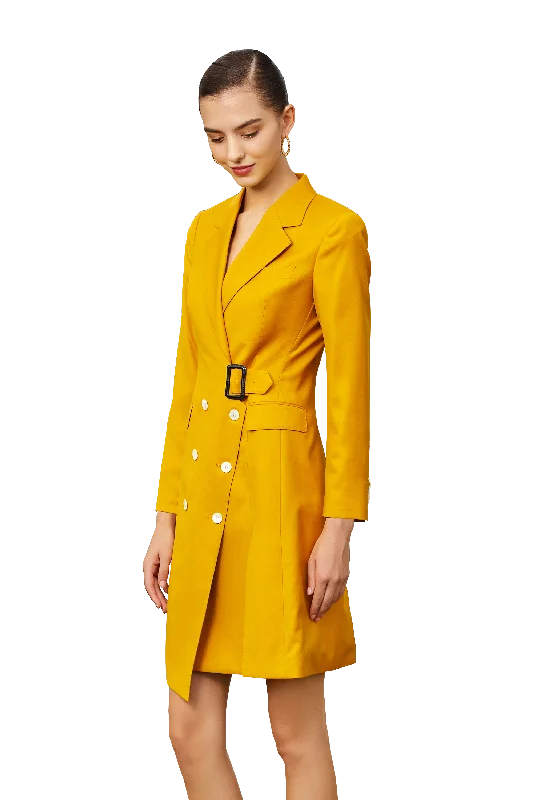 Sunny Marigold Belted Trench Dress with Statement Buttons One-shoulder unclassified dresses