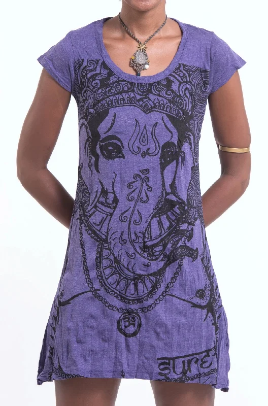 Sure Design Women's Big Face Ganesh Dress Purple Elegant unclassified dresses