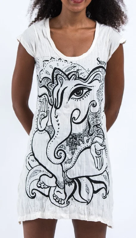 Sure Design Women's Cute Ganesha Dress White Neutral tone unclassified dresses