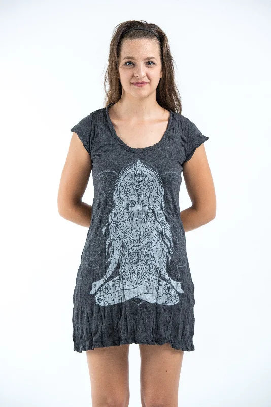 Sure Design Women's Ganesh Mantra Dress Silver on Black Chic unclassified dresses