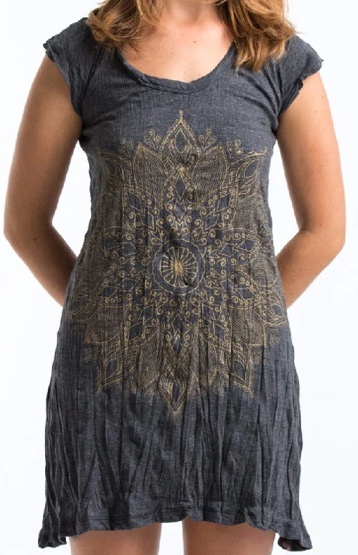 Sure Design Women's Lotus Mandala Dress Gold on Black Everyday wear unclassified dresses