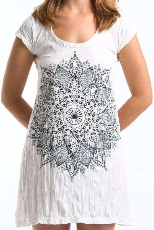 Sure Design Women's Lotus Mandala Dress White Flowy unclassified dresses