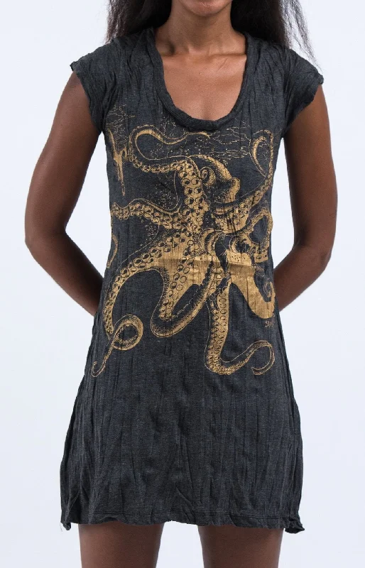 Sure Design Women's Octopus Dress Gold on Black Unique unclassified dresses