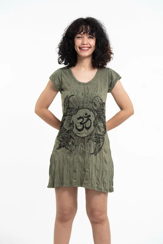 Sure Design Women's Om and Koi Fish Dress Green Cotton unclassified dresses