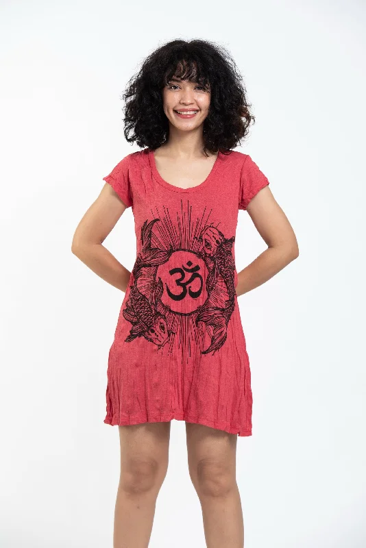 Sure Design Women's Om and Koi Fish Dress Red Open-back unclassified dresses