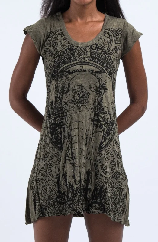 Sure Design Women's Wild Elephant Dress Green Gothic unclassified dresses