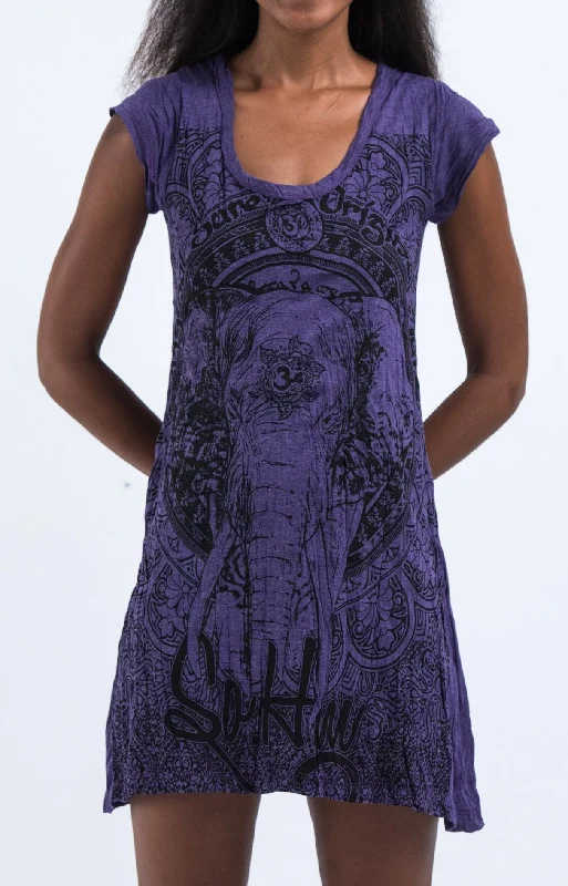 Sure Design Women's Wild Elephant Dress Purple Sleeveless unclassified dresses