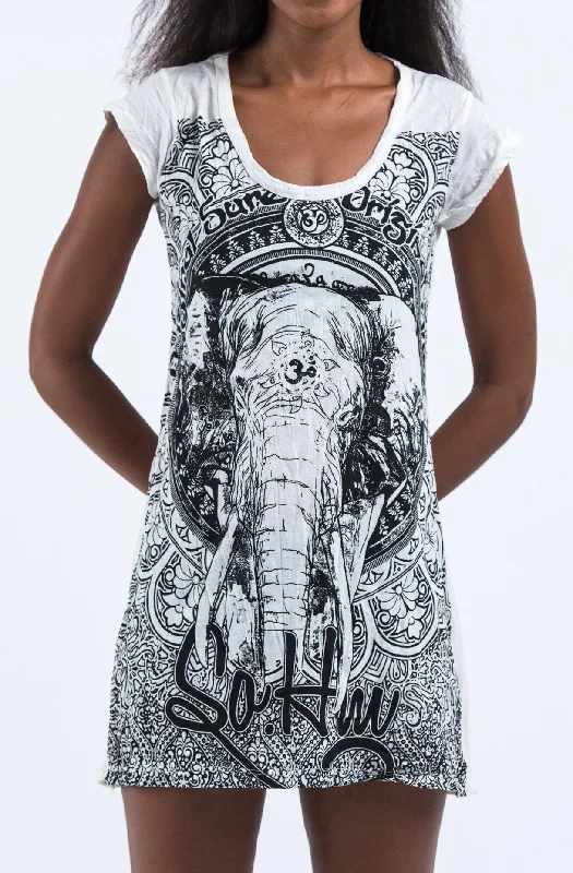 Sure Design Women's Wild Elephant Dress White Bright color unclassified dresses