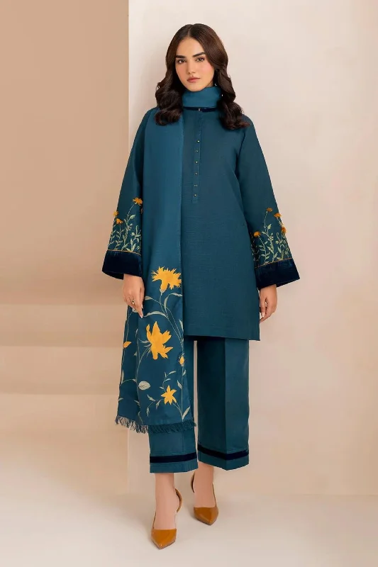 Teal Blue 3pc Khaddar Suit High-end unclassified dresses