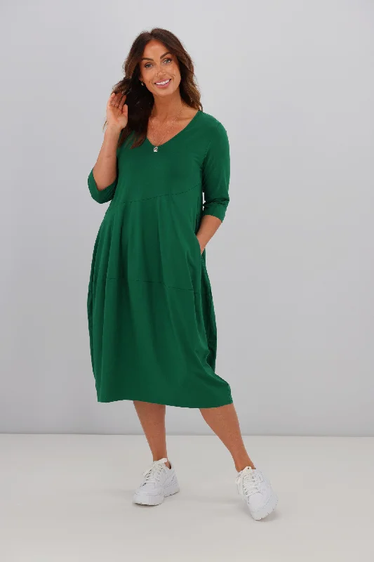 Tirelli V Neck Diagonal Seam Dress Emerald Luxury unclassified dresses