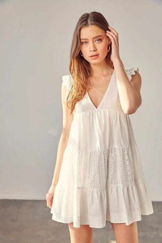 V Neck Eyelet Dress Stretchy unclassified dresses