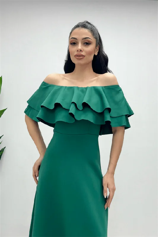 Volanlı Dress - Emerald Green Tulle unclassified dresses