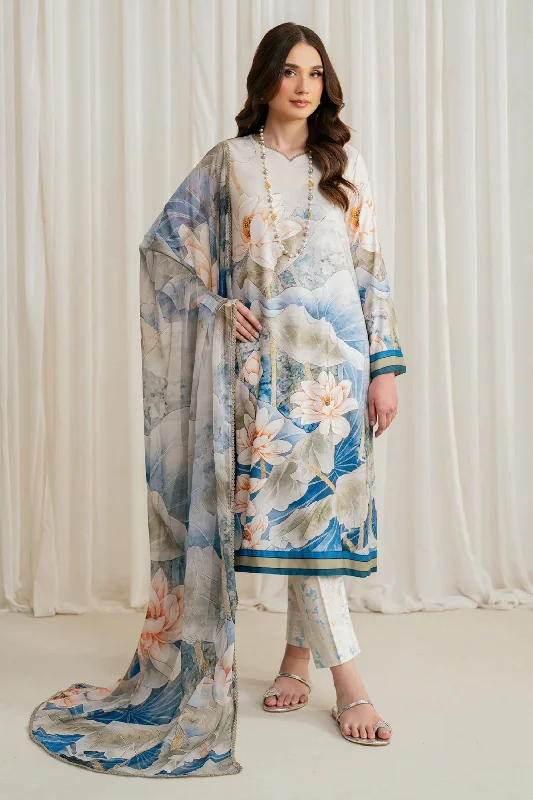 White Floral Printed Silk Suit Budget-friendly floral dresses