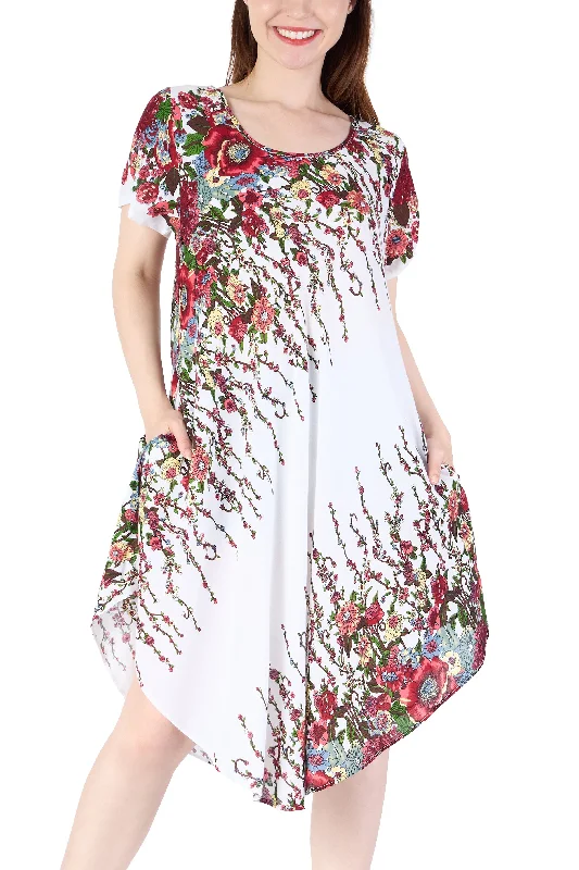 White Flower fabric Dress with Sleeves and Two Pockets Striped unclassified dresses