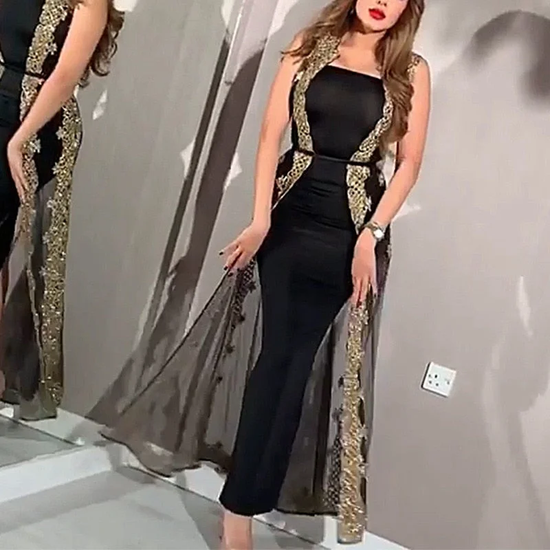 Amy Fashion - Slim Fit Sheath Perspective Mesh Split Shawl Dress Wedding guest unclassified dresses