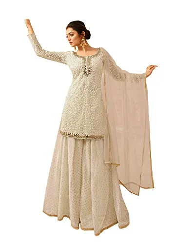 Women's Indian/Pakistani Georgette White Colored Palazzo Salwar Kameez 2207 | Original Brand Cotton unclassified dresses